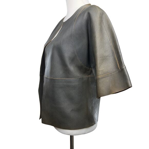 Marni Lamb Leather Cropped Short Skeeve Open Light Jacket Gray Size EU 38 US 6 - Picture 3 of 10